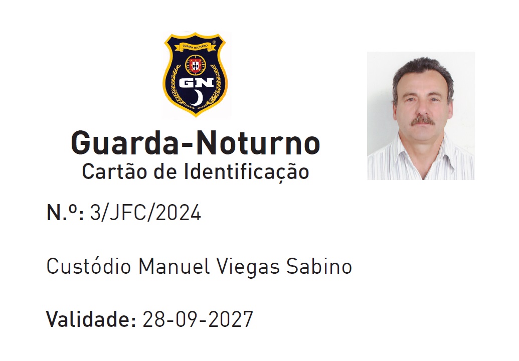 Cartão de identificação do Guarda-Noturno Custódio Manuel Viegas Sabino